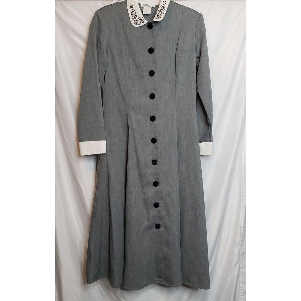 James River Traders Dress Long Sleeves Gray Black Shoulder Pads Vintage Size 10